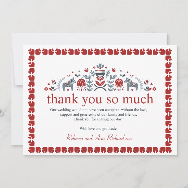 Cartão De Festividades Nordic Folk Art Dala Horse Foto escandinava (Frente)