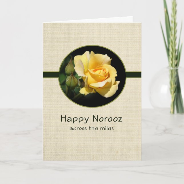 Cartão De Festividades Norooz feliz através das milhas com rosa amarelo (Frente)
