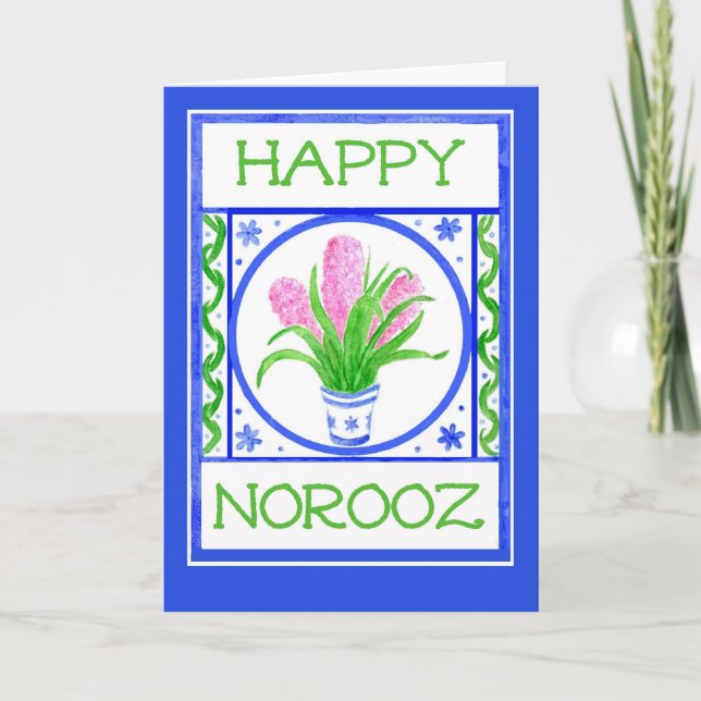 Cartão De Festividades Norooz Greeting Card with Pot of Pink Hyacinths (Frente)