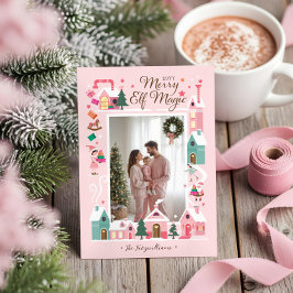 Cartão De Festividades North Pole Pink Elf Workshop Santa Photo