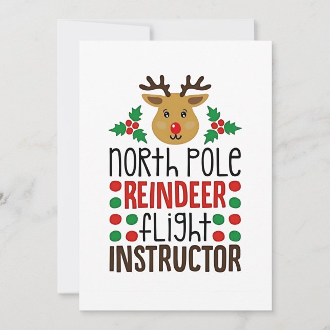 Cartão De Festividades North Pole Reindeer Flight Instructor Christmas  (Frente)