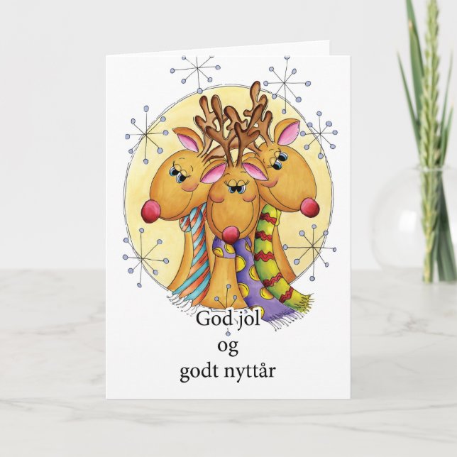 Cartão De Festividades Norwegian Christmas Card - Reindeer - God jol og g (Frente)