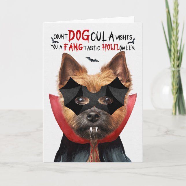 Cartão De Festividades Norwich Terrier Dog Funny Count DOGula Halloween (Frente)