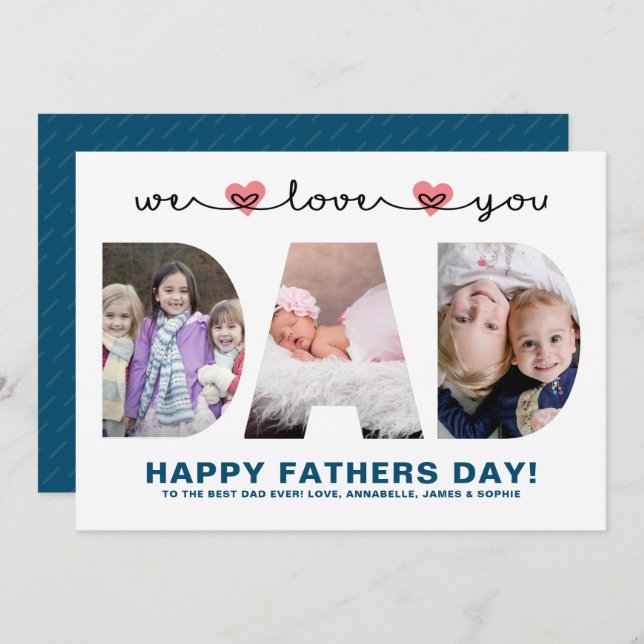 Cartão De Festividades Nós Amamos Você Papai | Foto do Dia dos Pais (Frente/Verso)