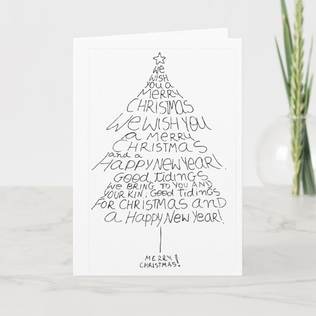Cartão De Festividades "Nós desejamos-lhe calligram da árvore do Feliz (Frente)