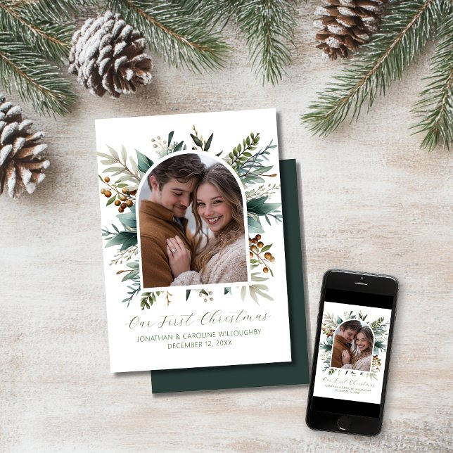 Cartão De Festividades Nossa Primeira Foto Botânica Seca de Natal (Criador carregado)