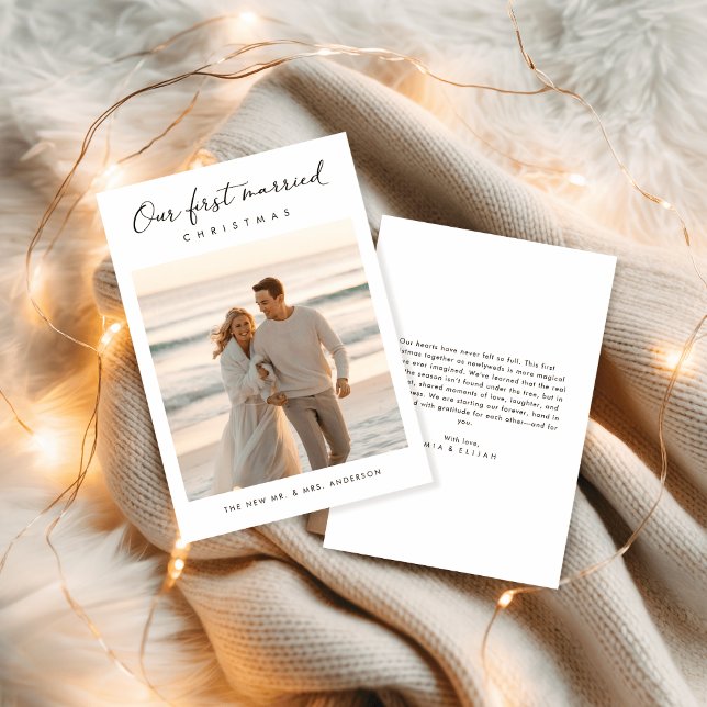 Cartão De Festividades Nossa Primeira Foto Costeira De Natal Casada (Criador carregado)