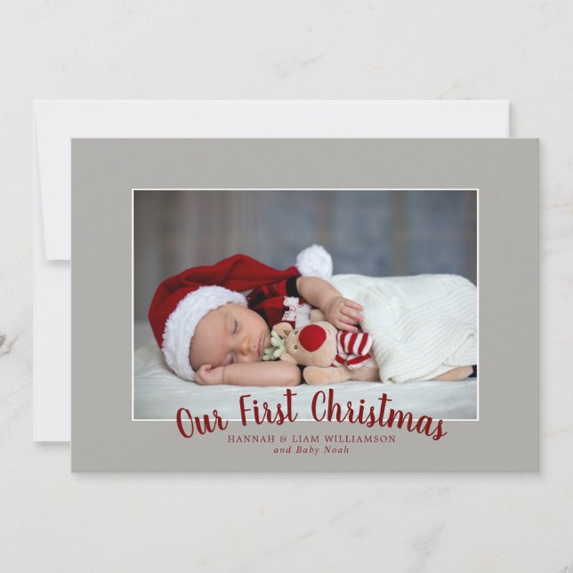 Cartão De Festividades Nossa primeira foto de Natal, simples e moderna (Frente)