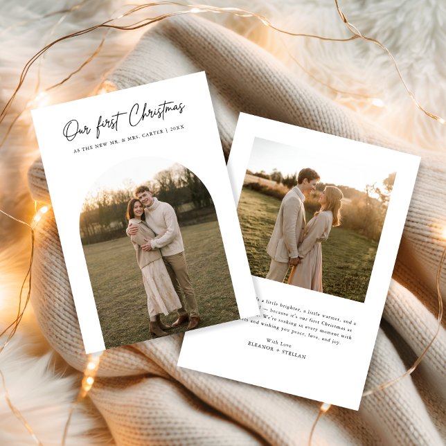 Cartão De Festividades Nossa Primeira Foto do Arch Moderno de Natal (Criador carregado)