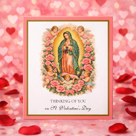 Cartão De Festividades Nossa Senhora de Guadalupe Anjos Maria com Rosas 