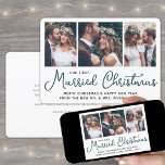 Cartão De Festividades Nosso Primeiro Natal Casado 3 Fotos de Casamento V<br><div class="desc">Enviar desejos de feriado alegres como novo Sr. & Sra.! Comemore o casamento como recém-casados e compartilhe três das suas fotos favoritas de casamento com um cartão de feriado "Nosso Primeiro Natal Casado" personalizado de na moda. Todo o texto desta modelo é simples de personalizar para incluir qualquer texto, como...</div>
