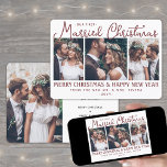 Cartão De Festividades Nosso Primeiro Natal Casado Recém-casados 4 Foto V<br><div class="desc">Enviar desejos de feriado alegres como novo Sr. & Sra.! Comemore o casamento como recém-casados e compartilhe quatro das suas fotos favoritas de casamento com um cartão de feriado "Nosso Primeiro Natal Casado" personalizado de na moda. Todo o texto desta modelo é simples de personalizar para incluir qualquer texto, como...</div>