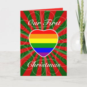 Cartão De Festividades Nosso Primeiro Natal como Casal LGBT Casado