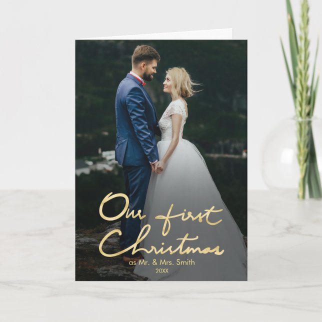 Cartão De Festividades Nosso Primeiro Natal como Sr. & Sra. | Foto recém- (Frente)
