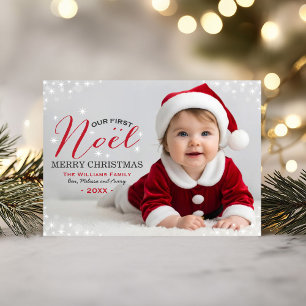 Cartão De Festividades Nosso Primeiro Noel Sobreposição de Foto Vermelha