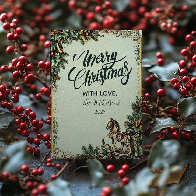 Cartão De Festividades Nostalgia Rocking Horse Winter (Criador carregado)