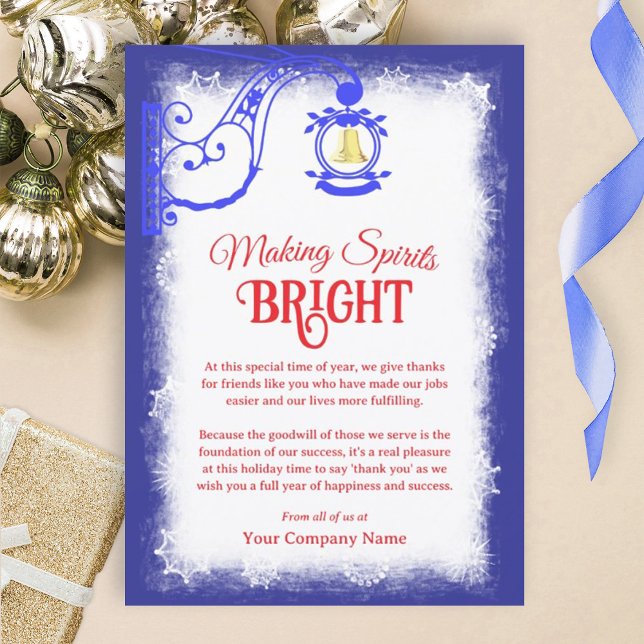 Cartão De Festividades Nostalgic Blue, Red, Gold Bell Holiday Card (bright blue and red company holiday card, red and blue company colors, office christmas cards)