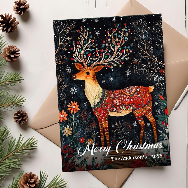 Cartão De Festividades Nostalgic Christmas deer card printable warm wish (Nostalgic Christmas deer card printable warm wish)