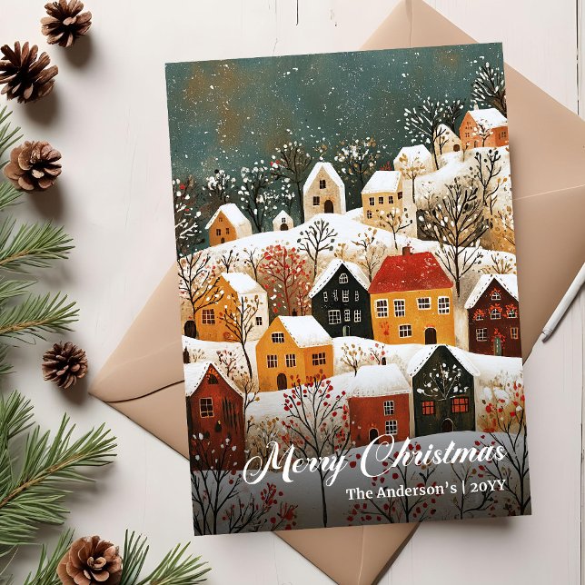 Cartão De Festividades Nostalgic Christmas Scene Printable Holiday Card (Nostalgic Christmas Scene Printable Holiday Card)