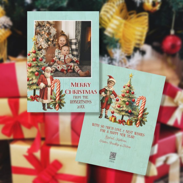 Cartão De Festividades Nostalgic Retro Santa Claus Feliz Foto de Natal (Criador carregado)