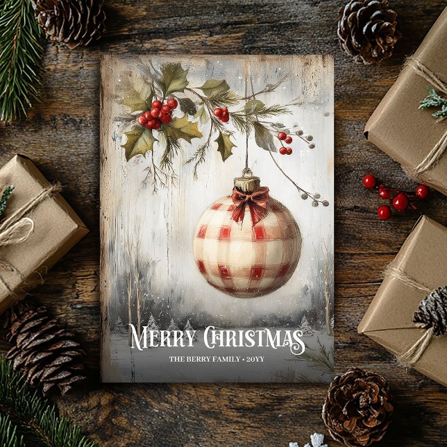 Cartão De Festividades Nostalgic retro watercolor red white Christmas  (Nostalgic retro watercolor red white Christmas Holiday Card)