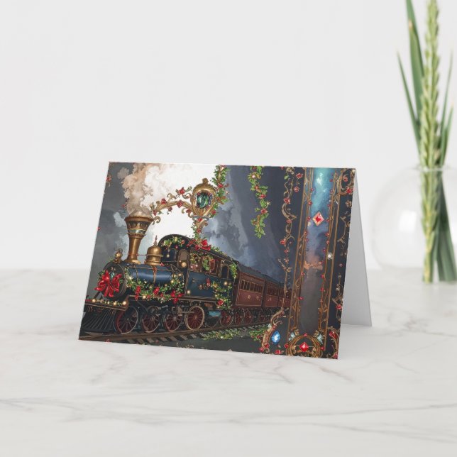 Cartão De Festividades Nostalgic Romantic Victorian Christmas Train (Frente)