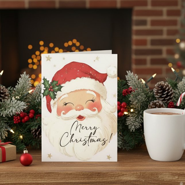 Cartão De Festividades Nostalgic Santa Claus Feliz Natal Personalizado (Nostalgic Santa Claus Merry Christmas Personalized Holiday Card)
