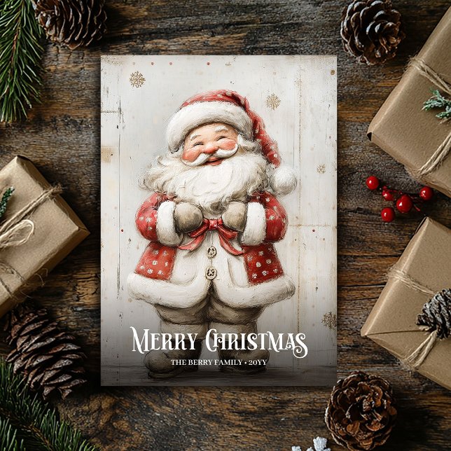 Cartão De Festividades Nostalgic Watercolor Red White Christmas Santa  (Nostalgic Watercolor Red White Christmas Santa Holiday Card)