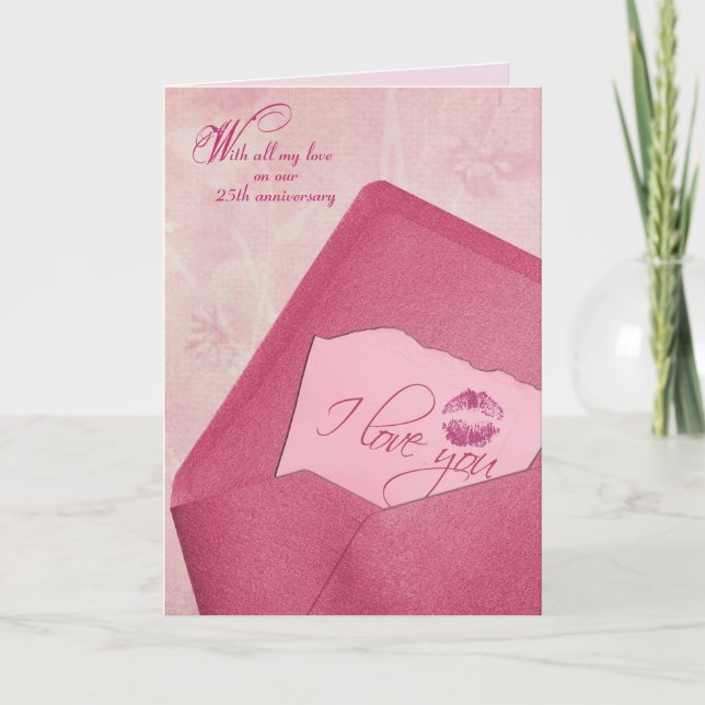 Cartão De Festividades nota de aniversário de 25 casamento no envelope (Frente)