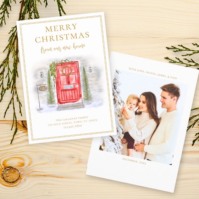 Cartão De Festividades Nova casa para a porta vermelha de aquarela de fer (Criador carregado)