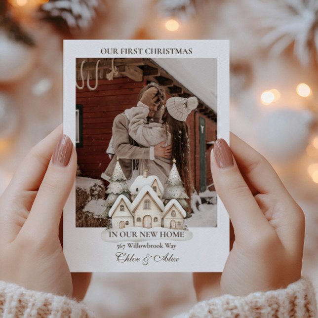 Cartão De Festividades Nova Colagem Doméstica Rustic no Primeiro Natal (Criador carregado)