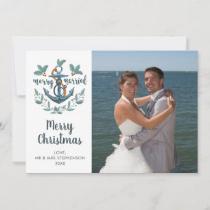 Cartão De Festividades Nova FELIZ de Âncora Náutica E Foto CASADA