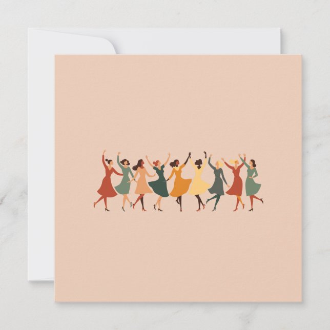 Cartão De Festividades Nove Mulheres Dançando Médio-Século Retroativo 1 (Frente)