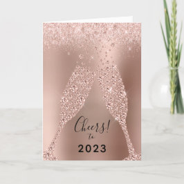 Cartão De Festividades Novo ano 2022 - Luminheta Metálica Dourada Rosa