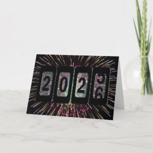Cartão De Festividades Novo ano 2026 Odometer e Fireworks