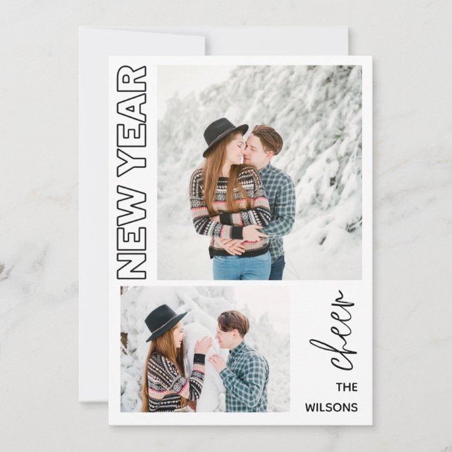 Cartão De Festividades novo ano cheque elegante multifoto (Frente)