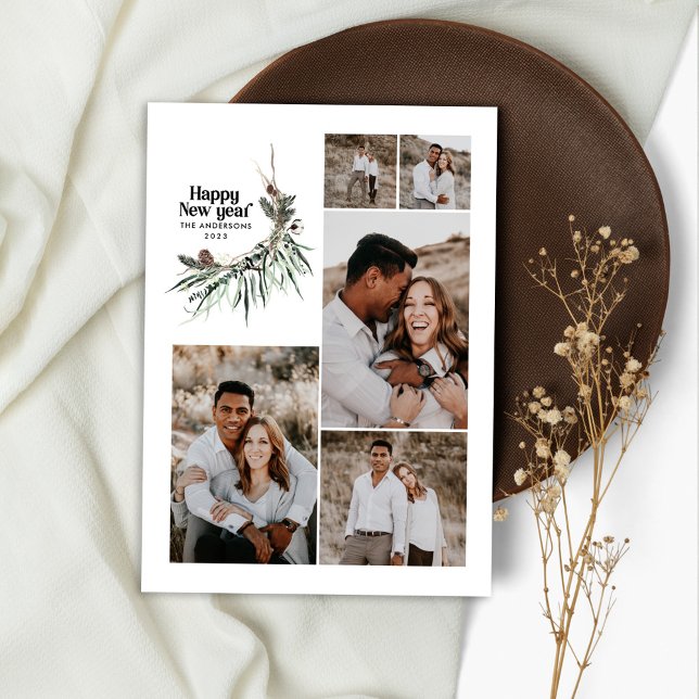 Cartão De Festividades Novo ano de botânica multicolor fotográfica (Criador carregado)