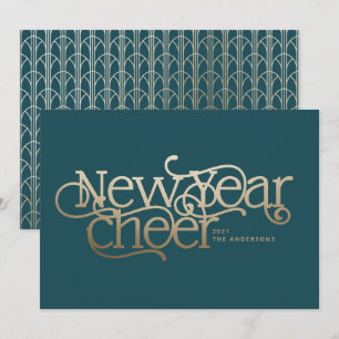 Cartão De Festividades Novo ano elegante Art Deco - dourado teórico