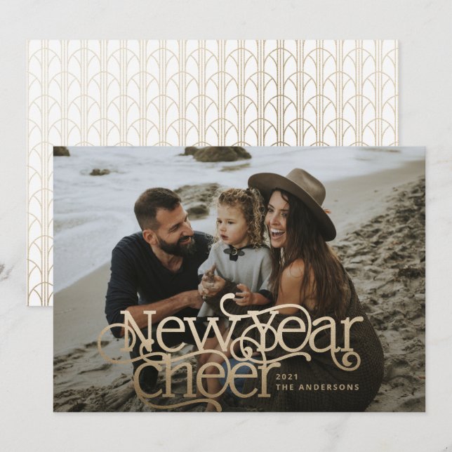 Cartão De Festividades Novo ano Fotografia elegante Art Deco (Frente/Verso)