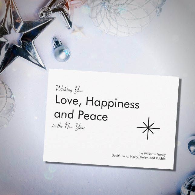 Cartão De Festividades Novo Ano Novo 2026 Branco preto clássico (Criador carregado)