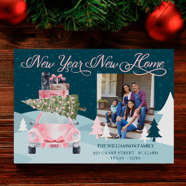 Cartão De Festividades Novo Ano Novo Carro Retrorreflector Rosa Quadrado,