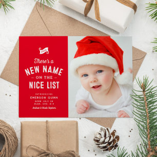 Cartão De Festividades Novo bebê fofo duas fotos Natal vermelho