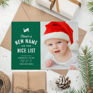 Cartão De Festividades Novo bebê fofo duas fotos verde Natal