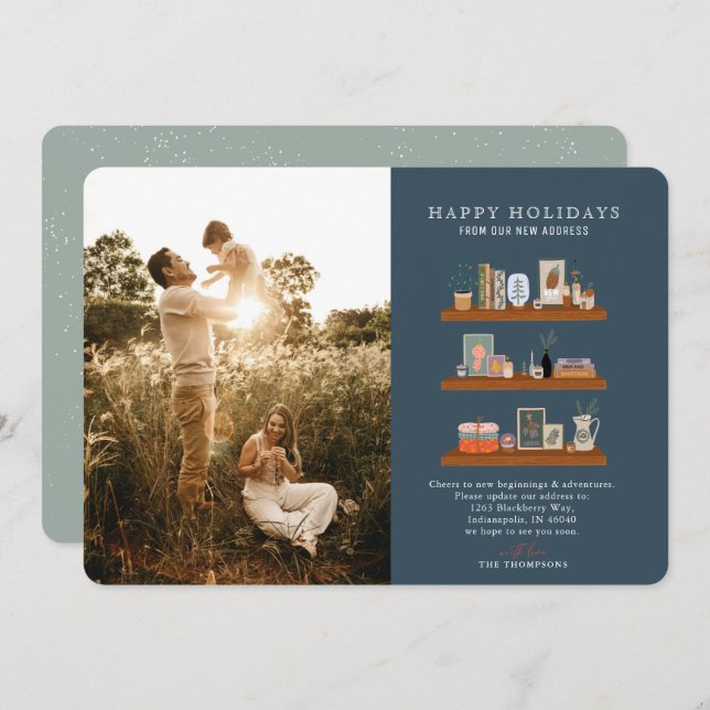 Cartão De Festividades Novo Marinho de prateleiras domésticas Movendo Fot (Frente/Verso)