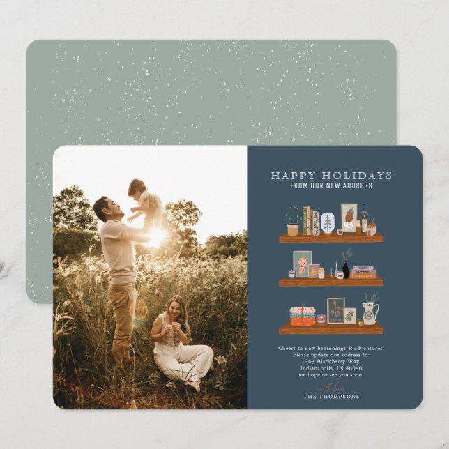 Cartão De Festividades Novo Marinho de prateleiras domésticas Movendo Fot (Frente/Verso)