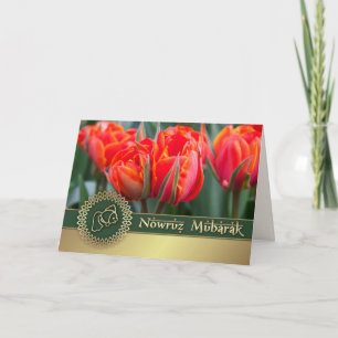 Cartão De Festividades Nowruz Mubarak. Tulipas da Primavera Ano Novo Pers