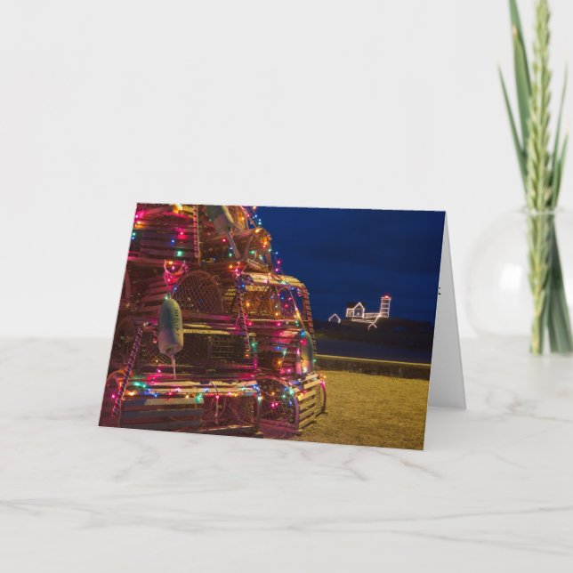 Cartão De Festividades Nubble Light Decorated At Night (Frente)