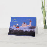 Cartão De Festividades Nubble Lighthouse Moon Holiday Card<br><div class="desc">Nubble Lighthouse Moon Holiday Card,  Nubble Lighthouse,  Maine</div>