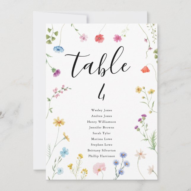 Cartão De Festividades Número da Tabela Romântica de Casamento de Flores  (Frente)