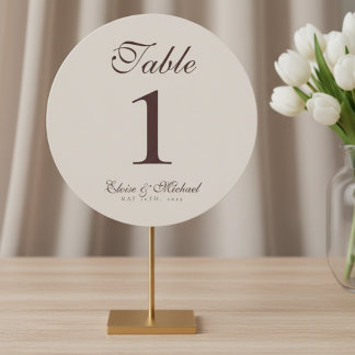 Cartão De Festividades Número de Mesa de Casamento Simples Marrom Neutro